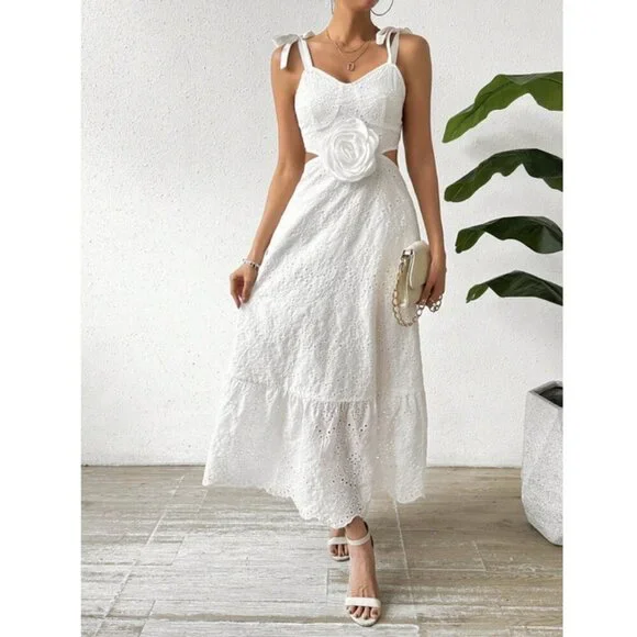 White Women's Halterneck Backless Dress Vacay Beachy SUmmer - Picture 5 of 5